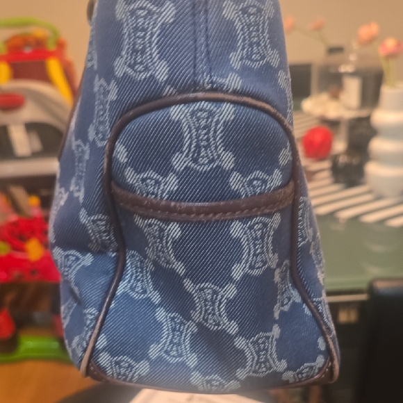 Celine Blue and Brown Satchel with Geometric Pattern AUTHENTIC - Picture 4 of 16